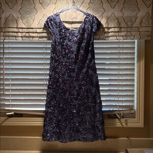 Alex Evenings Blue Embroidered Dress